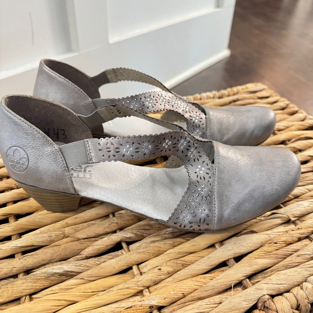 Rieker Mariah Grey Metallic Shoes Women's EU 42 Leather Slip On Comfort Shoe - Picture 4 of 7